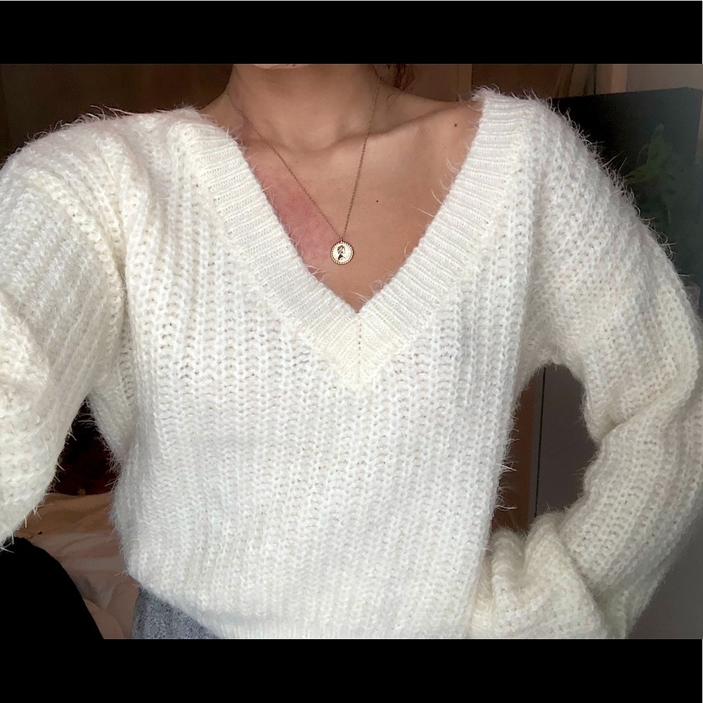 White knit sweater
